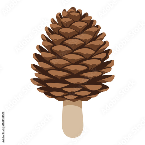 Stylized brown pine cone with beige stem artwork – flat illustration
