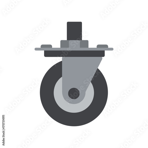Gray industrial caster wheel with swivel plate for heavy-duty equipment – flat illustration