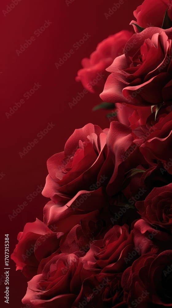 Naklejka premium Roses are dotted on a red background, creating a minimalist e-commerce platform product promotion display stand