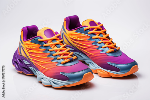 A pair of colorful running shoes isolated on a white background.