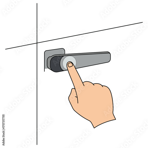 Hand pressing elevator button on modern control panel – flat illustration