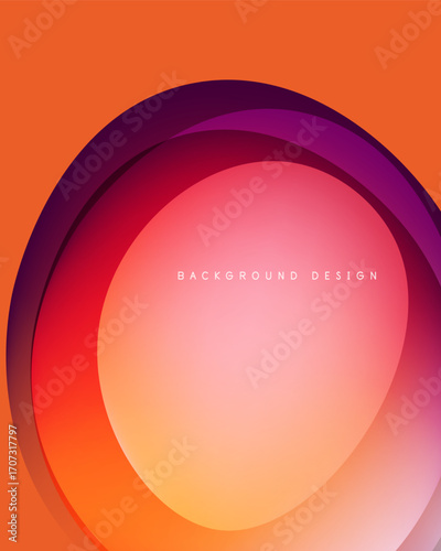 Abstract vibrant layers create circular design. Orange, pink, purple hues blend smoothly. Modern background element.