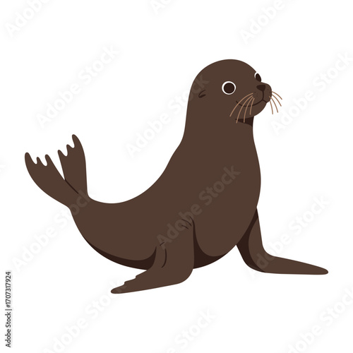Cartoon seal illustration featuring a cute brown sea animal with whiskers – flat illustration