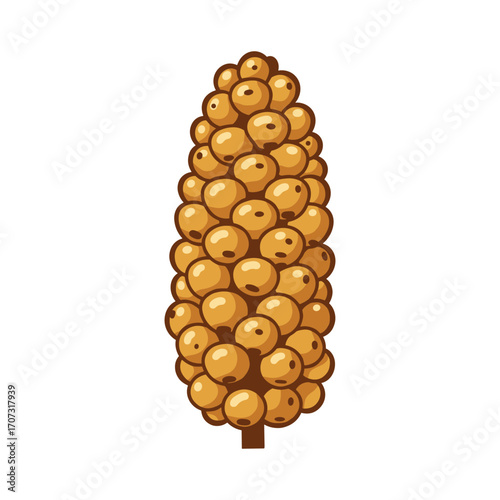 Cartoon illustration of a brown millet seed cluster – flat illustration