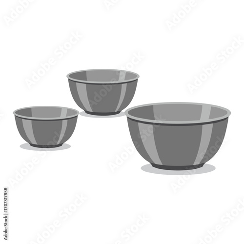 Set of three reflective metal bowls – flat illustration