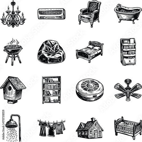 Collection of Home Vintage Illustrations 

