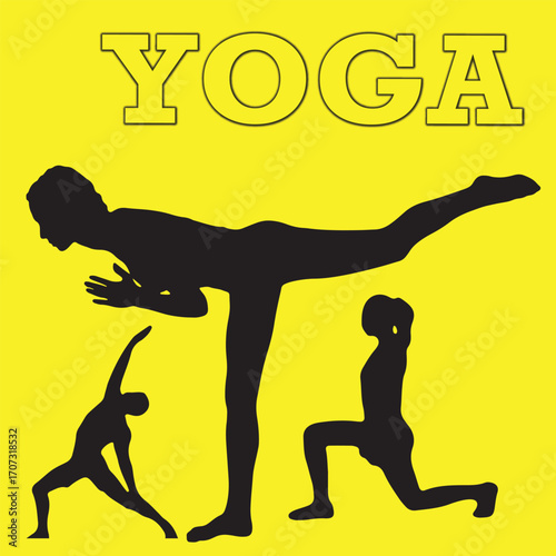 silhouette of doing yoga people