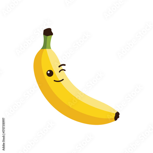 Smiling cartoon banana winking – flat illustration