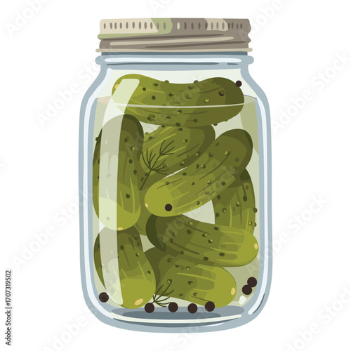 Glass jar filled with pickles and spices – flat illustration