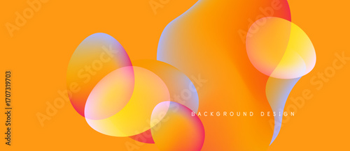 Abstract shapes overlap, creating vibrant gradients. Orange dominates background, with pink, purple hues present. Modern design element.