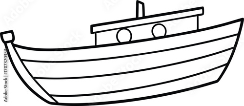 Black and white line drawing of a simple boat with a mast ship vessel