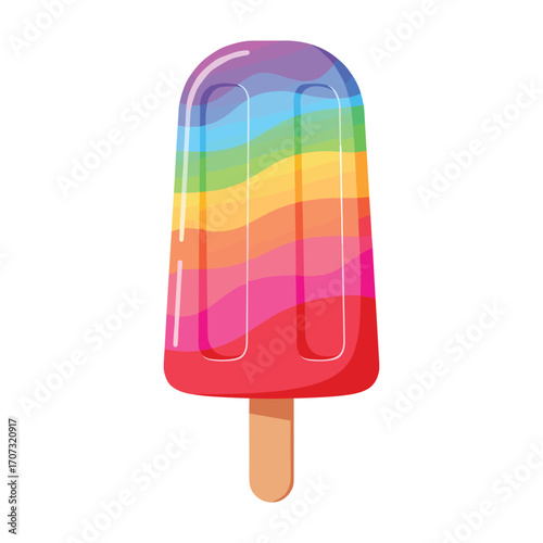 Rainbow popsicle illustration with vibrant colors and wooden stick – flat illustration