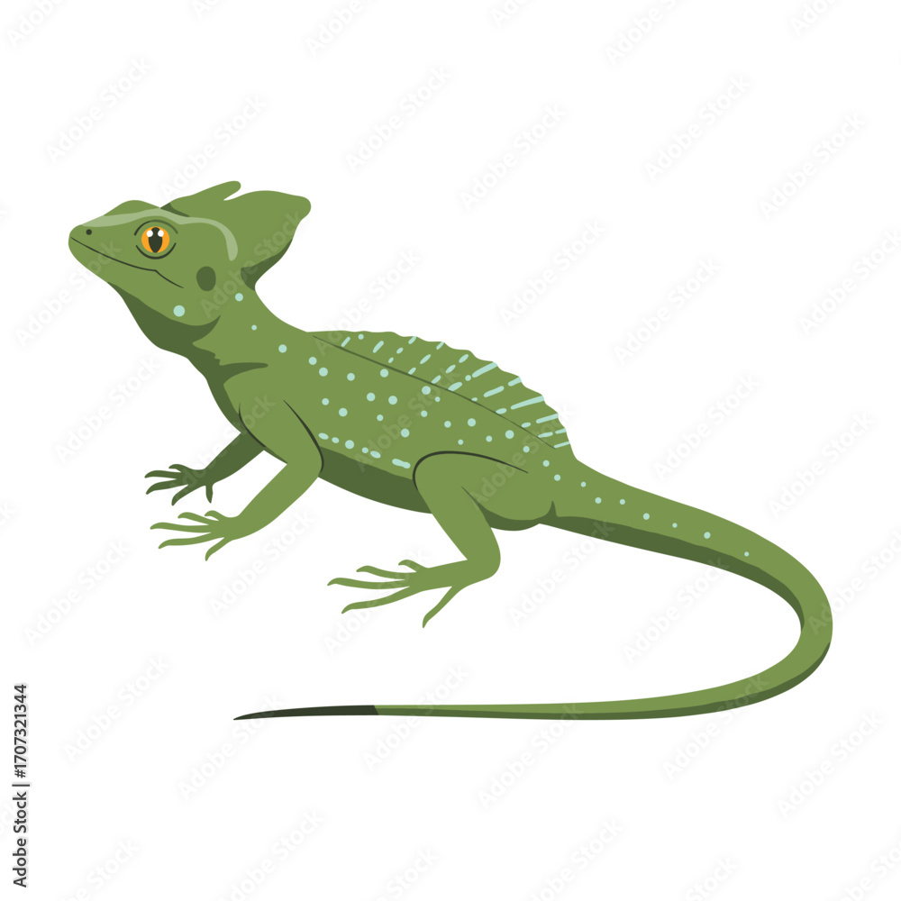 Fototapeta premium Green basilisk lizard in profile view – flat illustration