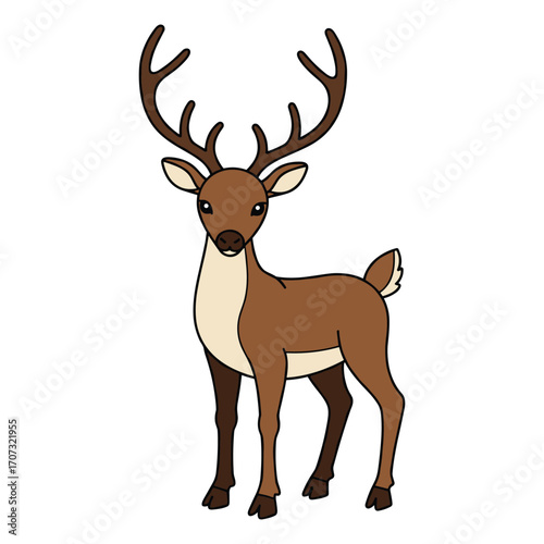 Cartoon deer with antlers in forest setting – flat illustration