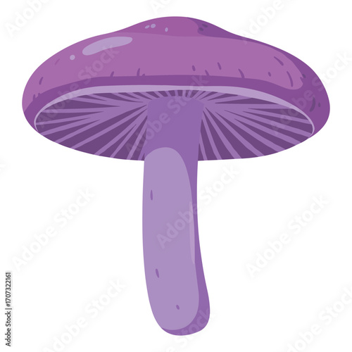 Purple mushroom illustration with detailed cap and gills – flat illustration
