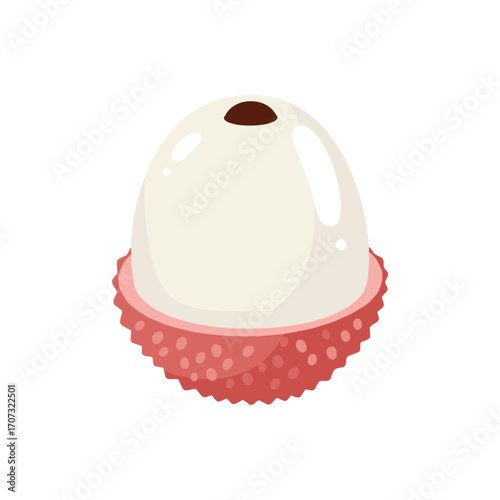 Fresh lychee fruit with pink spiky skin and white flesh – flat illustration
