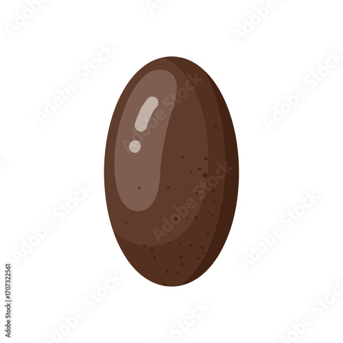 Realistic brown coffee bean with detailed texture and glossy surface – flat illustration