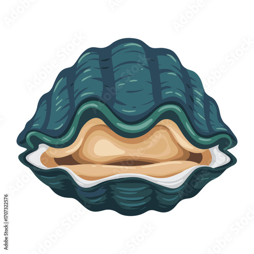 Closed blue clam shell illustration – flat illustration