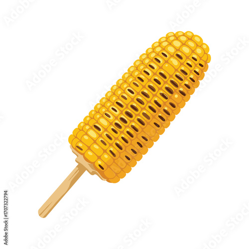 Grilled corn on the cob with stick – flat illustration