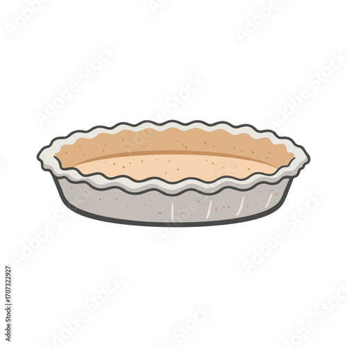 Empty pie crust in fluted tin pan for baking desserts and savory dishes – flat illustration
