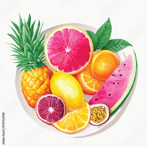 Vibrant Tropical Fruit Medley on a White Plate.