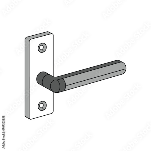 Minimalist metal door handle on rectangular backplate for modern interior design – flat illustration