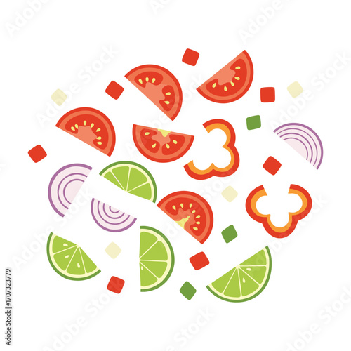 Colorful vegetables and lime slices – flat illustration