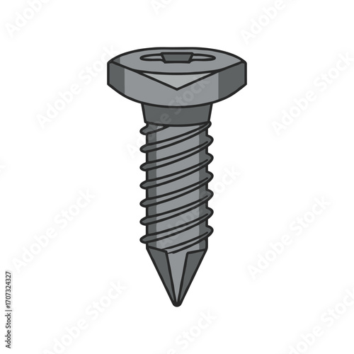 Illustrated screw with flat head and spiral threads – flat illustration