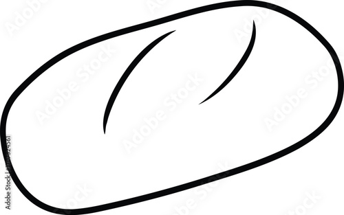 Simple black line drawing of a loaf of bread on white background baking food