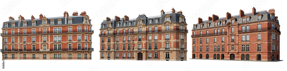 Obraz premium Historic Red Brick European Building Isolated Transparent Background