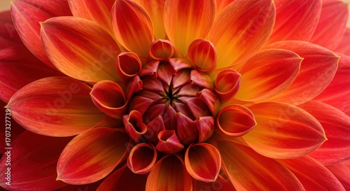 Vibrant Red and Orange Flower with Intricate Petal Arrangement