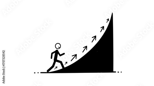 Stick figure running up a steep incline with arrows indicating progress