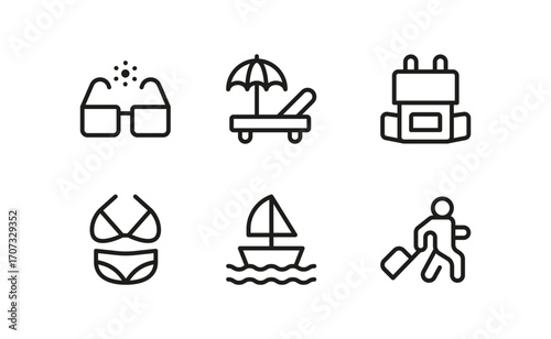 Editable Vacation Icon Set Summer Travel and Tourism Vector Illustration