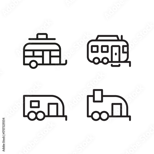 Editable Camper Trailer Icon Set Caravan and RV Travel Vector Illustration