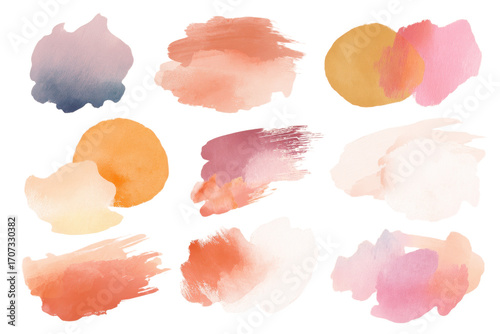 Abstract watercolor brush stroke flow shape white PNG set bundle isolated background.