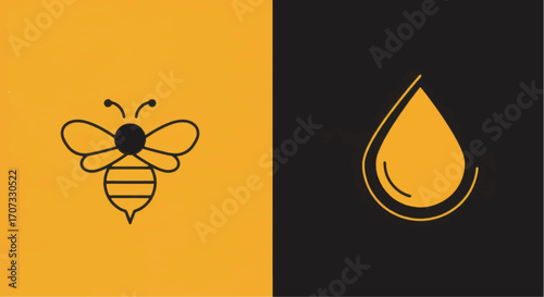Modern minimalist bee and honey drop icon set design.