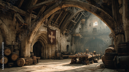 Ultra‑realistic medieval tavern filled with props