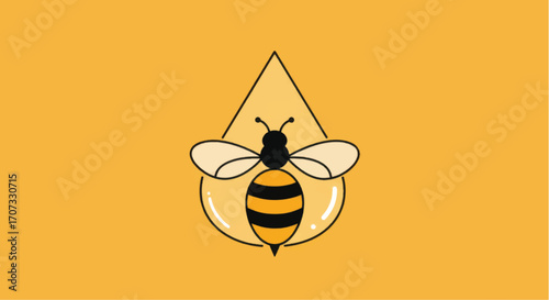 Stylized Bee in Honey Drop Illustration.