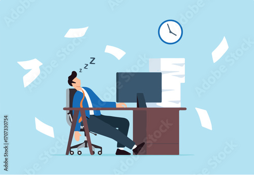 Tired businessman or employee asleep at workplace