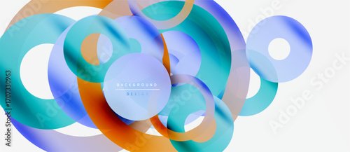 Abstract flowing shapes, vibrant colors, modern design. Overlapping circles create dynamic visual texture. Light gradients enhance depth.