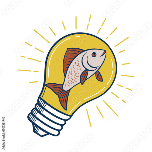 Fish in a light bulb symbolizing a creative idea or breakthrough moment