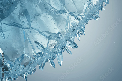 Close-up of a fractured ice formation, showing intricate crystal details and sharp edges.