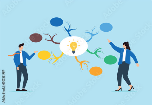 Business people creating mind map diagram for easy understanding