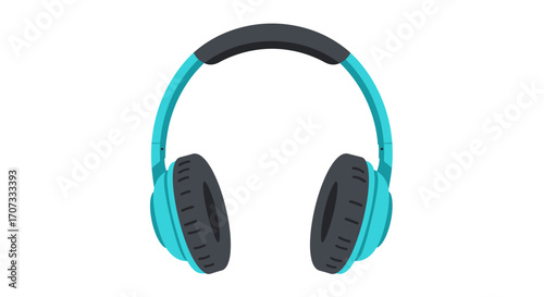 Turquoise headphones with dark gray earcups and headband on a white background