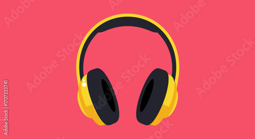 Yellow and black headphones against a bright pink background