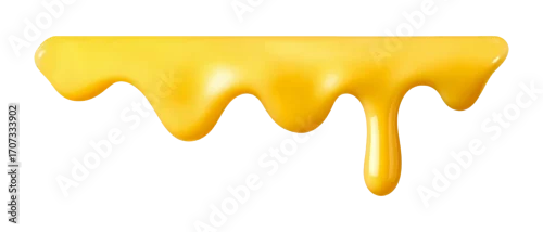 Panel kuchenny z motywem Melted cheese drip isolated on white background, realistic glossy yellow liquid splash, food design element 