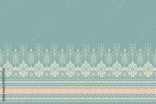 vector illustration of an abstract background, Minimal Thai pastel green seamless textile pattern with ornamental ethnic weaving fabric design