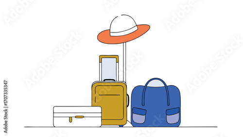 Ready to travel: A collection of luggage, a duffel bag, a vanity case, and a hat.