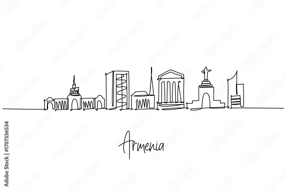 Fototapeta premium Armenia skyline one line drawing