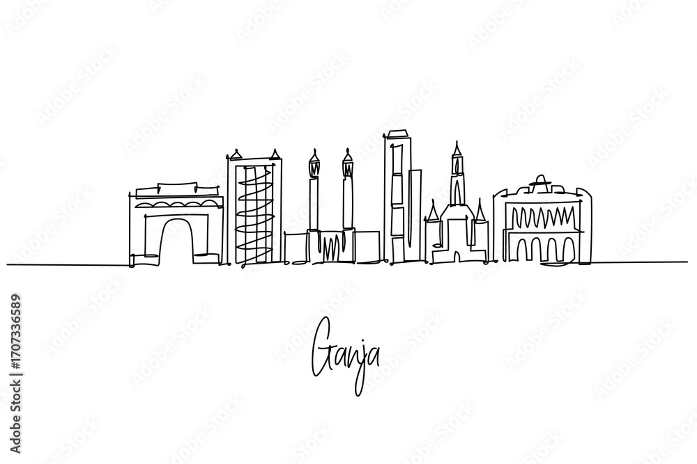 Fototapeta premium Ganja skyline continuous line drawing